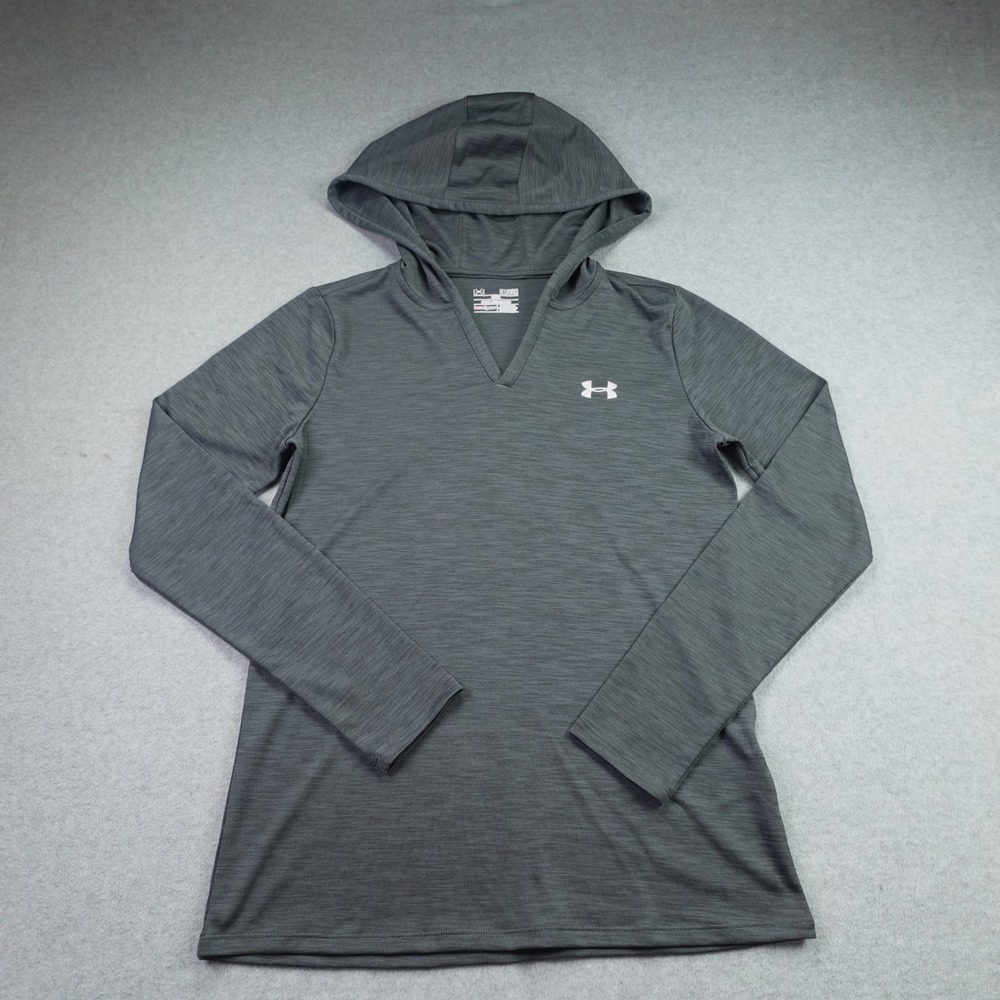 Under Armour Hoodie Women Small Gray Heathered V-Neck HeatGear Pullover